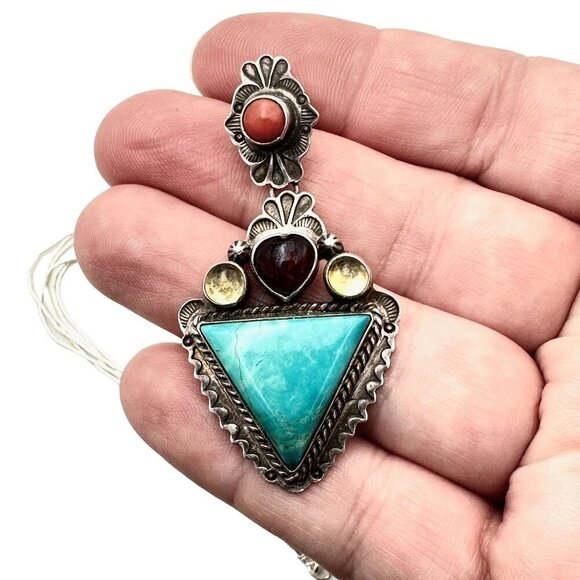 American Southwest Running B. Women's Necklace Liquid Sterling Silver Turquoise - Picture 1 of 4